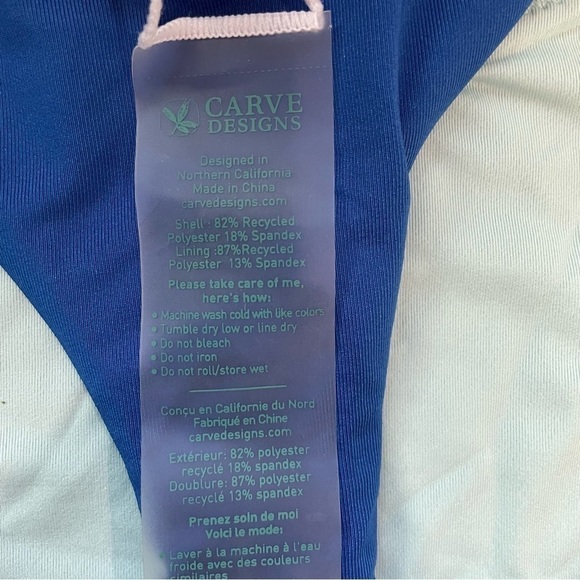NWT Carve Designs Blue Teal Sanitas Color block Swimsuit Bikini Top Size L - Picture 6 of 11